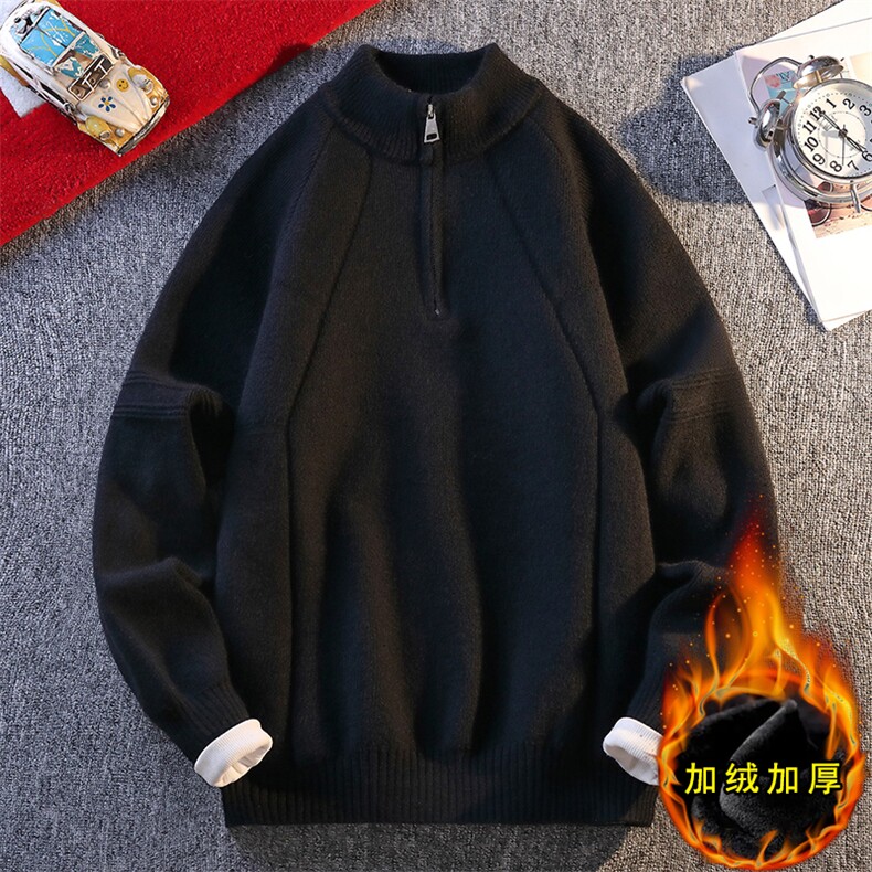 慵懒风套头上衣美式立领半开拉链加绒针织毛衣男ZB7326JR-特价P55,男装针织衫/毛衣,电商A007