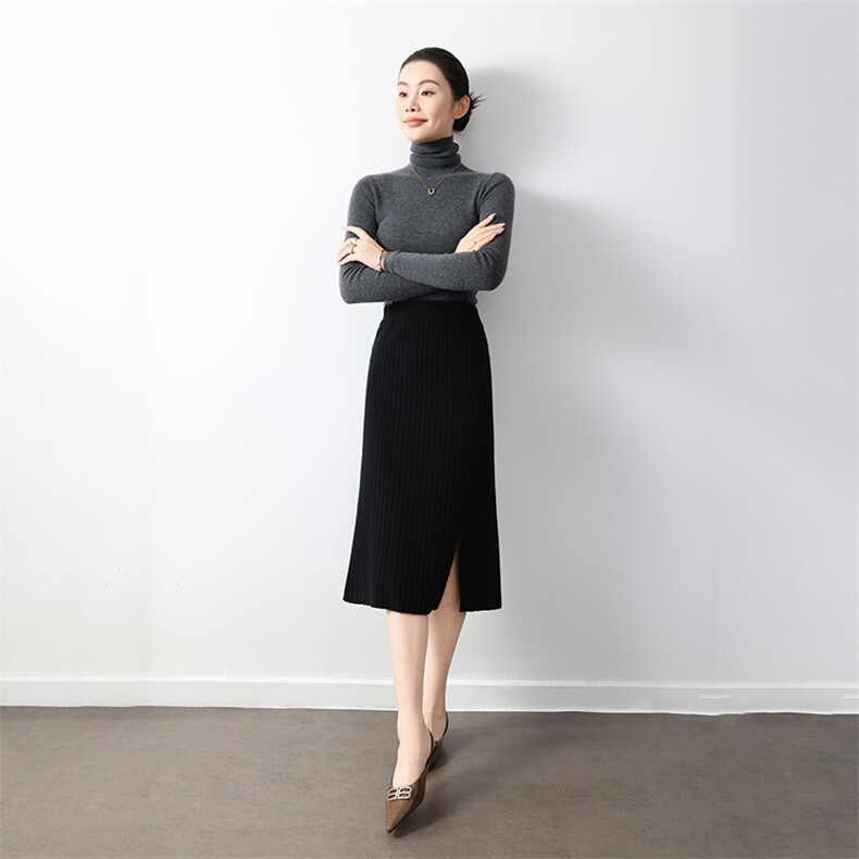 2024年秋冬季抽条侧开叉云感山羊绒保暖半身裙，女装半身裙，举月羊绒