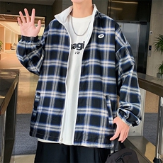 高品质款男夹克两面穿贴标格子拼色冲锋衣外套JK0022P55，男装夹克，星座1013-1