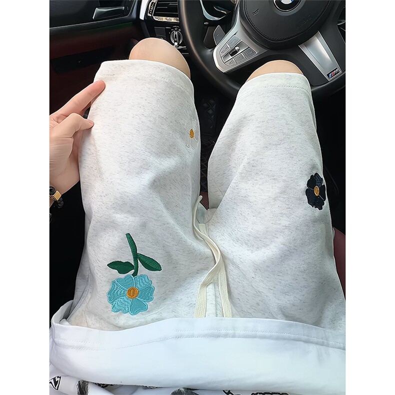 美式小花刺绣短裤男女夏oversize运动五分休闲裤子DK8643特价P25图片