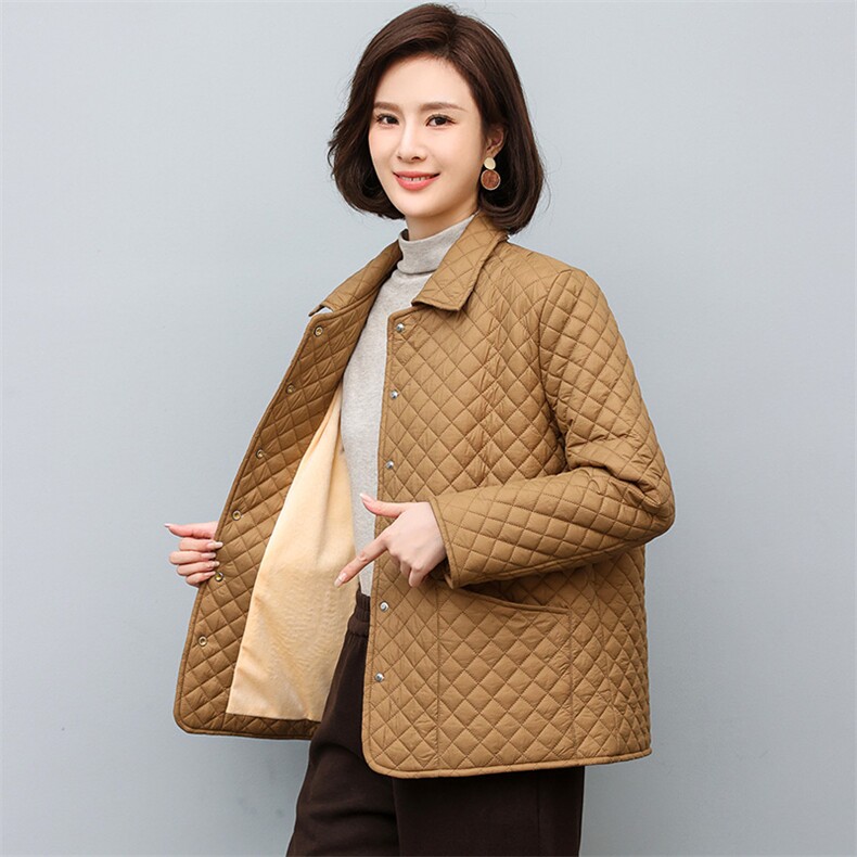 时尚菱形格轻薄棉衣女款 显瘦保暖外套图片