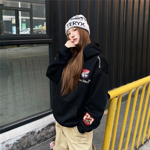 网图刺绣加绒连帽卫衣男女款小众设计感百搭卫衣YY835-P60图片