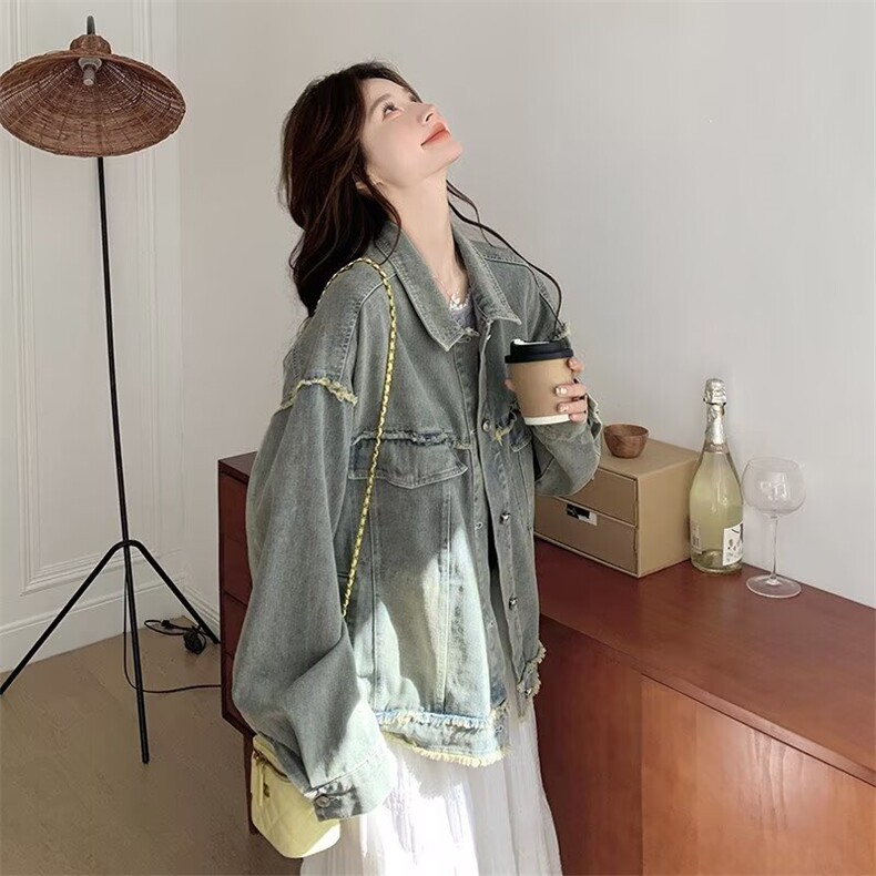 高级感水洗浅蓝牛仔外套女2025春季新款韩版休闲宽松显瘦夹克上衣,男装针织衫/毛衣,星座506A