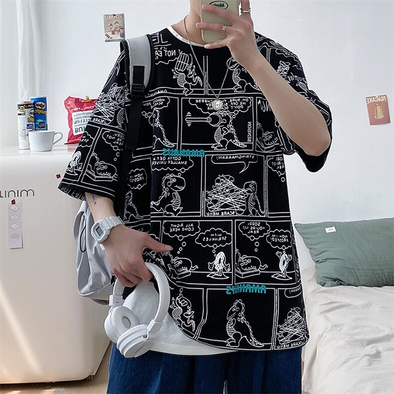 2023港风潮牌夏季百搭卡通印花T恤纯短袖男女 1455-P38 控价58图片