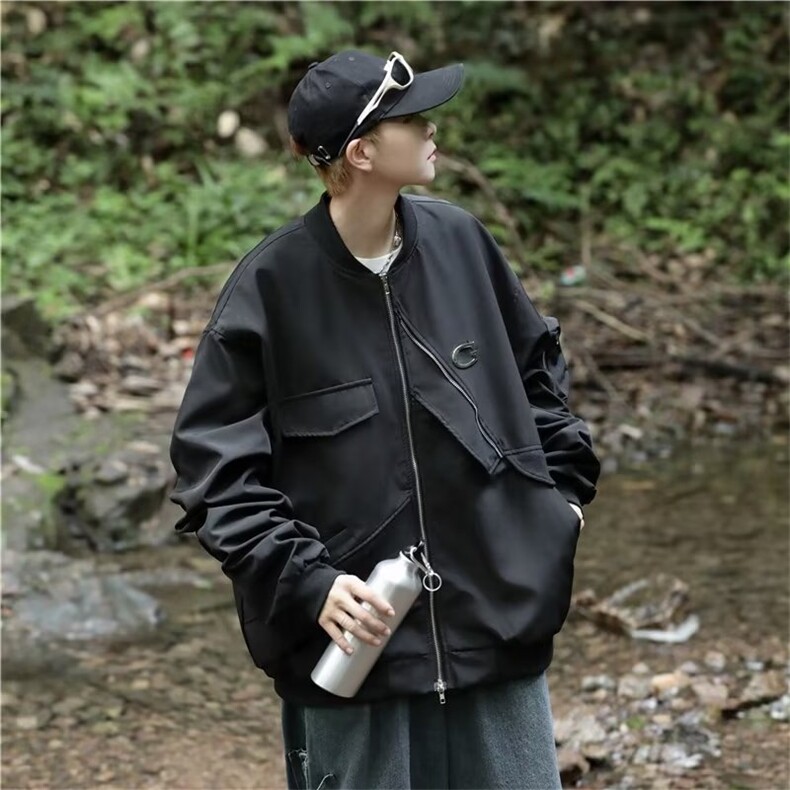 棒球服男春秋美式高街飞行员夹克高级感帅宽松工装夹克W5246-P61,男装夹克,星座412