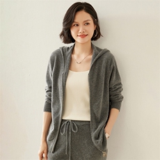 2025秋冬新款连帽拉链羊绒开衫女软糯两件套羊毛针织套装外套毛衣，女装羊绒衫，蚂蚁派对工厂直营店