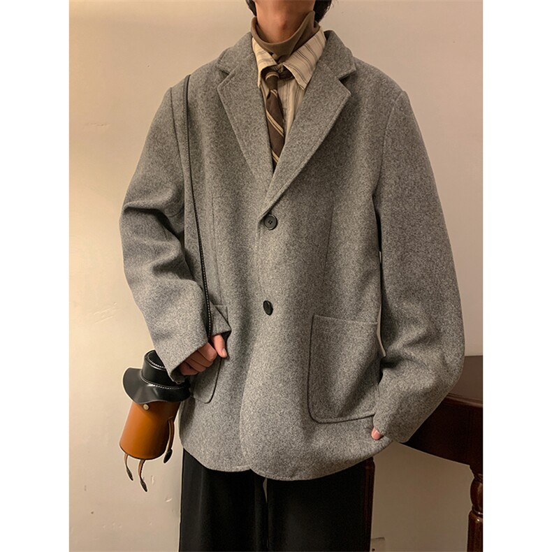 N6169/P95加棉P105冬季新开叉呢料毛呢西服男宽松外套上衣呢大衣,男装西服,电商A141