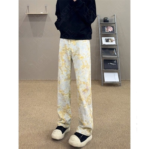 cleanfit满印提花牛仔裤男女美式高街修身直筒微喇裤S891 P34图片