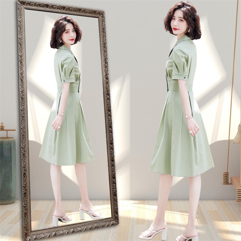 绿色气质高级感真丝连衣裙夏季女装收腰显瘦小个子高端桑蚕丝裙子图片