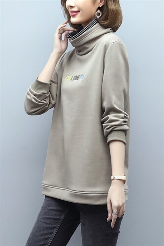 时尚宽松半高领字母印花加绒卫衣女款春装新款，女装卫衣/绒衫，丽影随形