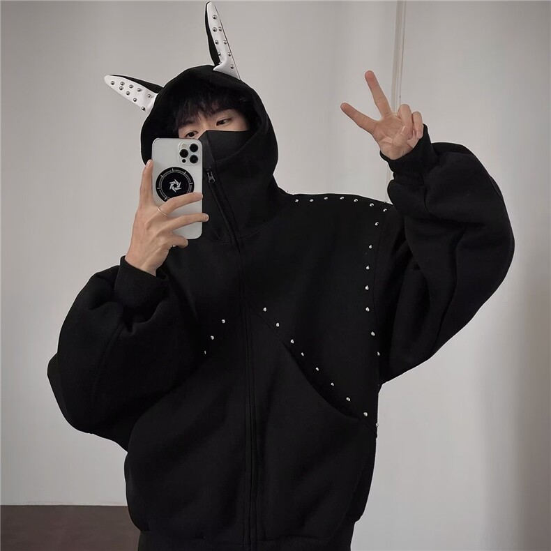 美式复古珍珠设计感连帽卫衣男女外套秋季新款运动服休闲上衣潮,女装短外套,星座715-4