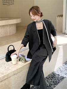 高级感显瘦西服外套通勤套装女2025春秋季新款休闲阔腿长裤两件套图片