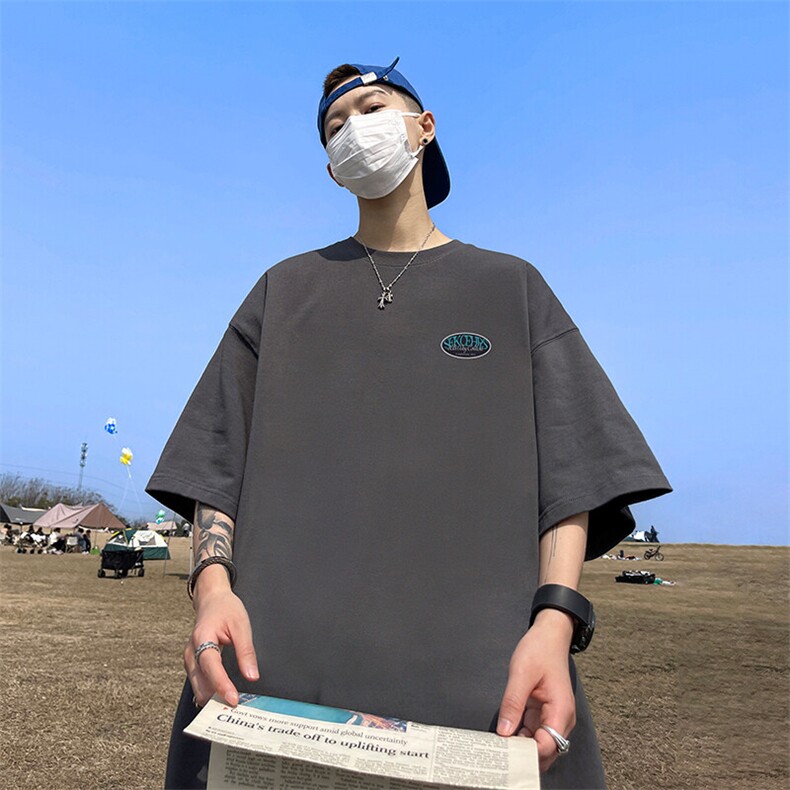 抖音得物二开现货供应220克夏装重磅美式高街宽松短袖t恤MT82,男装T恤,电商A486-1