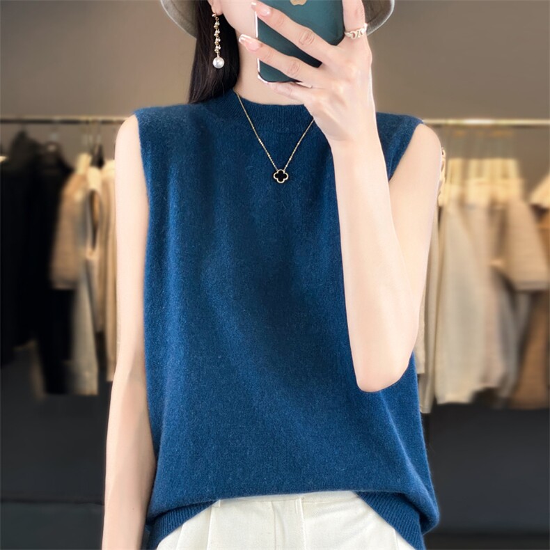 秋冬季新款圆领无袖毛衣女宽松显瘦时尚百搭针织上衣,女装背心吊带,贵皇网供仓