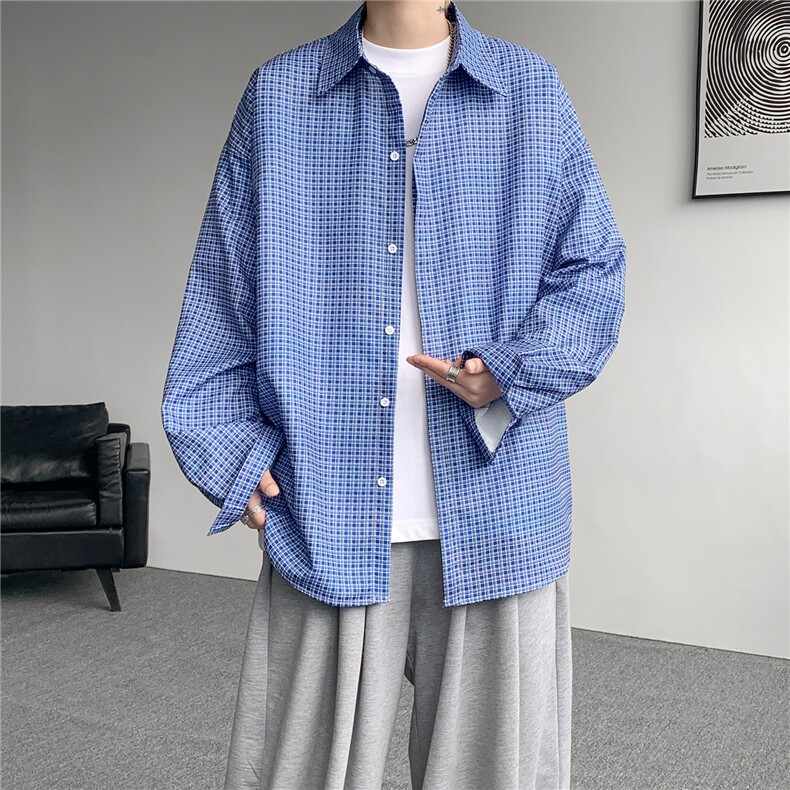 8XL-M长袖衬衫男春夏格子条纹衬衣宽松慵懒风防晒外套CS29005P45,男装防晒衣,电商B312