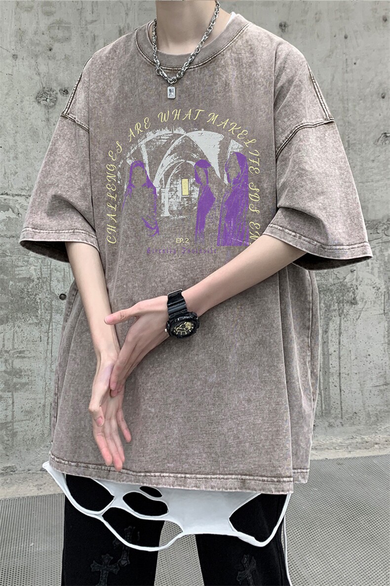 抖音供货、210克现货水洗棉印花宽松版短袖T恤D223A-ST2320-P35,男装T恤,电商019-1