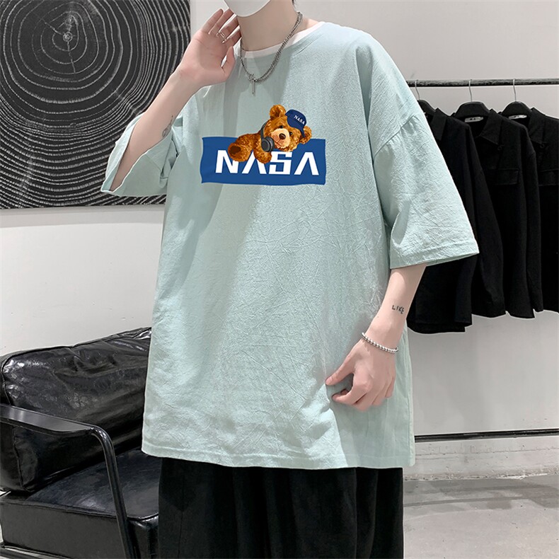 YT26247-P30NASA亚短袖t恤男大码五分袖男宽松七分袖港风模特,男装T恤,电商A040