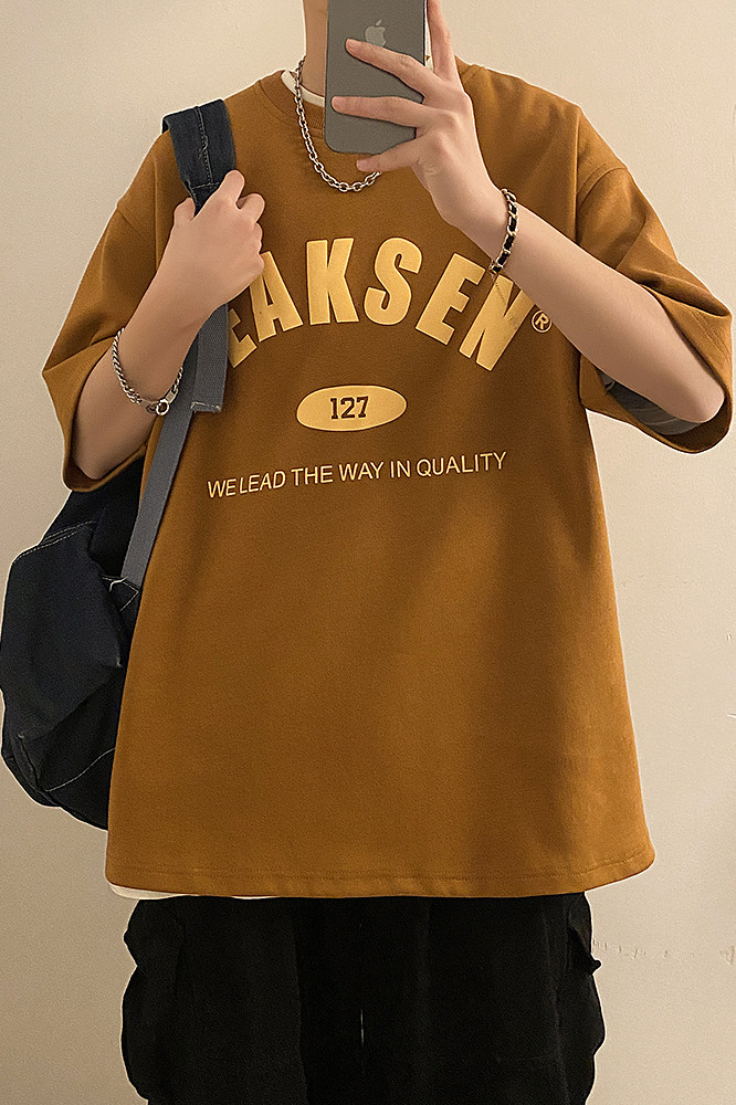 美式复古夏季新款字母印花短袖青少年上衣JK23209-p35控48,男装T恤,星座605(原A050)