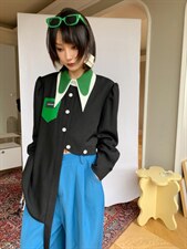 不规则设计黑色衬衫，女装衬衫，WAN QING万青