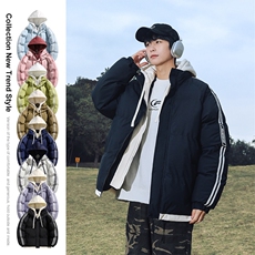 条纹连帽棉衣男冬季加绒加厚面包服棉服情侣假两件外套MY1882-P78，男装棉衣，星座610（原A335）