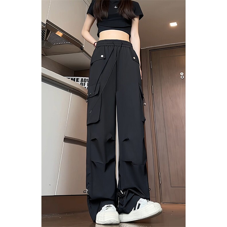 特批P40无差价夏季褶皱冰丝工装伞兵裤男机能抽绳拖地长裤K1302B，男装休闲裤，电商A001