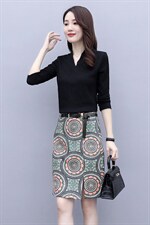 2023春季新款时尚优雅舒适高弹V领上衣+半身裙配腰带两件套，女装套装/套裙，岚衣(原川流布茜）