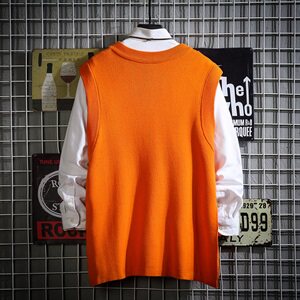 网格纯色圆领针织背心男秋季百搭黑色马甲外套A090-MJ23 P40 限58图片