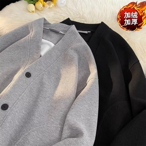 【有货】DA107-P52秋冬宽松V领开衫加绒加厚卫衣潮牌学生休闲夹克图片