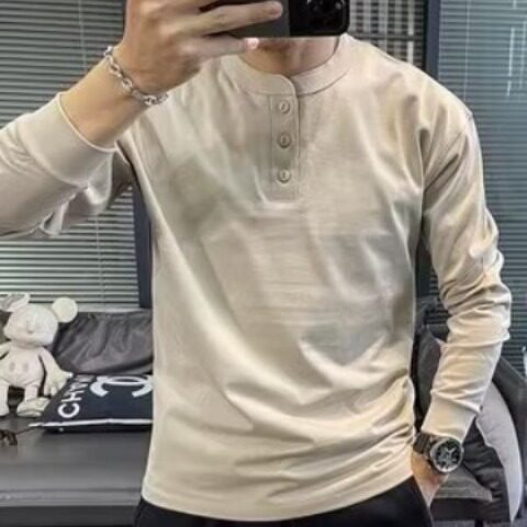 美式小立领卫衣男重磅华棉修身长袖亨利领t恤紧袖内搭打底亨利衫,男装T恤,星座506A