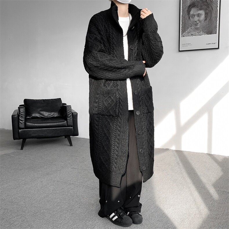 8XL-M慵懒风长款毛衣开衫外套秋冬过膝休闲针织衫MY1217P120控158,男装针织衫/毛衣,电商D206-1