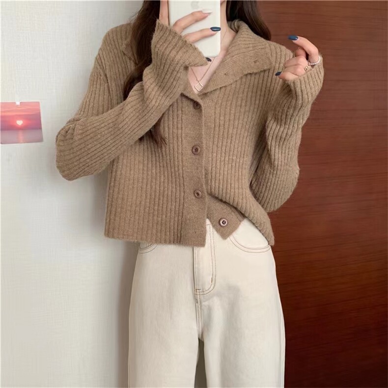秋季新款高领显瘦百搭时尚羊毛针织开衫女宽松长袖外套上衣,女装羊毛衫,恒恩羊绒