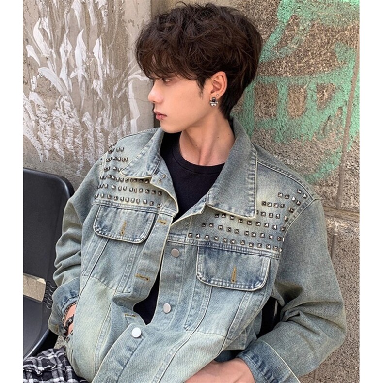 秋冬复古牛仔外套男女宽松百搭重工铆钉做旧慵懒休闲夹克JK8644，男装工装外套，星座1116A（原606A-3）