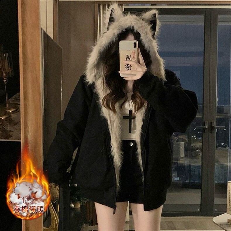 【高质量】鹿皮绒派克棉服仿兔毛大毛领连帽棉衣X609特P110网图图片