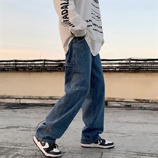 港风牛仔裤男韩版宽松直筒拖地长裤子N418P38,男装牛仔裤,星座1116-2
