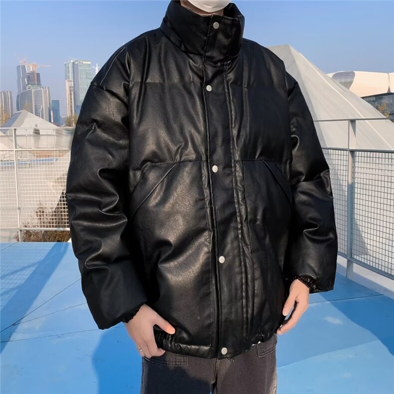 晋江羽绒棉服冬季加厚棉衣外套男高级感PU皮立领棉袄MF126-P89,男装棉衣,星座412-3