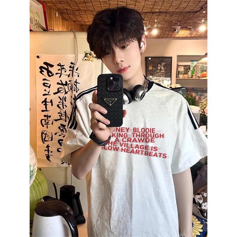 夏季美式高街重磅纯棉三条杠织带撞色男女短袖T恤ZD509-特P30,男装T恤,电商A486