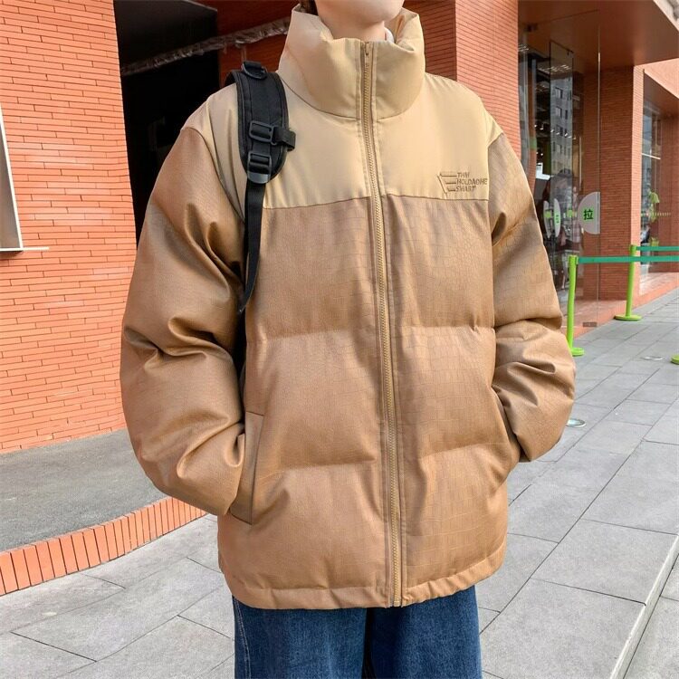 2025冬季新款美式街头复古PU皮鳄鱼纹拼色立领面包棉服外套男女潮,男装棉衣,星座715-4