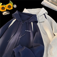 加绒加厚500克重磅撞色开衫连帽宽松卫衣男外套RH8105-P68加绒78，女装短外套，星座610B-1