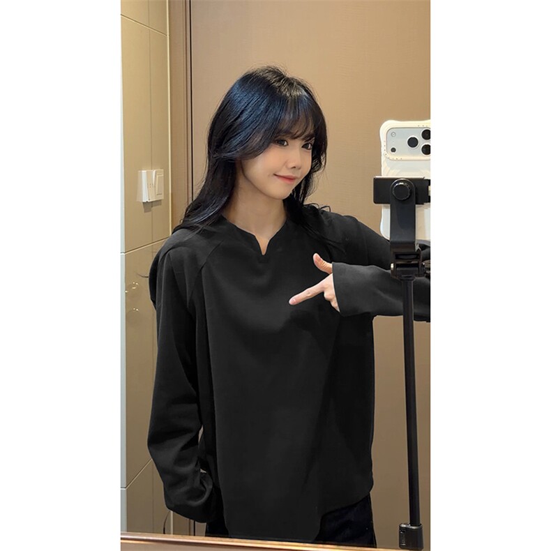 宽松垂感长袖T恤打底衫温柔气质小V领插肩袖上衣HY905TP20无差价,男装T恤,电商A102B