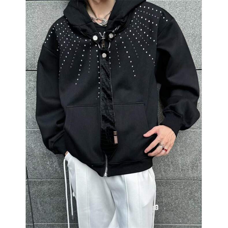 烫钻领带连帽卫衣慵懒潮流日系流行文艺原宿百搭时尚WHJ113，男装卫衣，星座1116A（原606A-3）