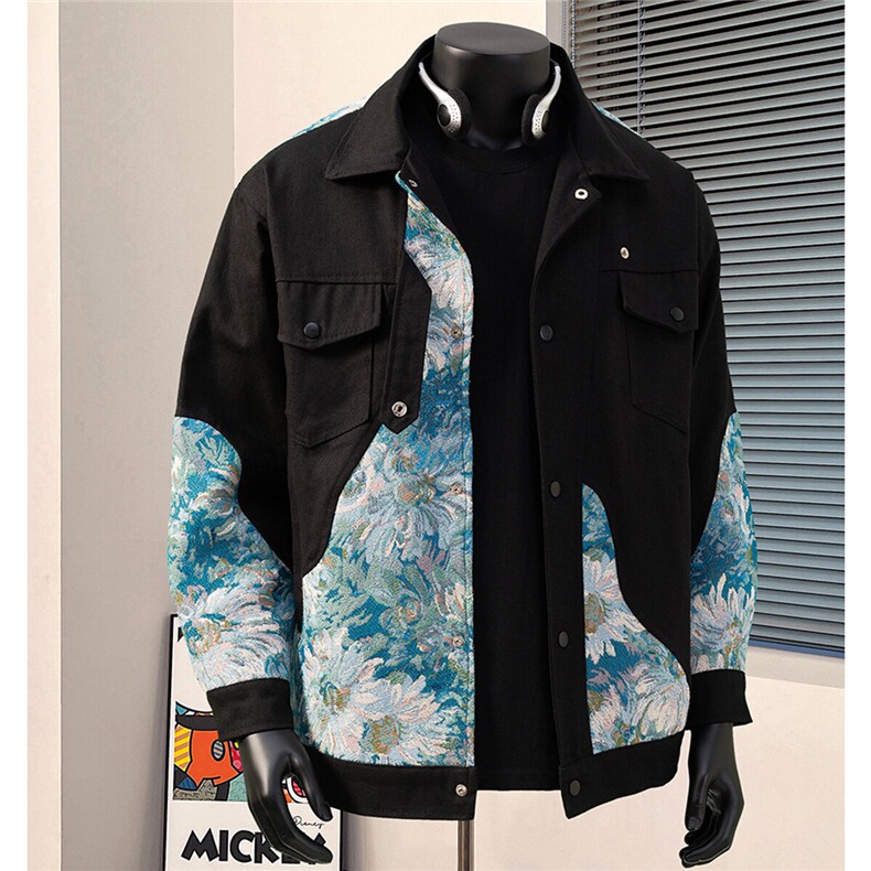港风模特风植物花卉刺绣夹克男潮美式外套男JK7806P95控138，男装夹克，星座226-1