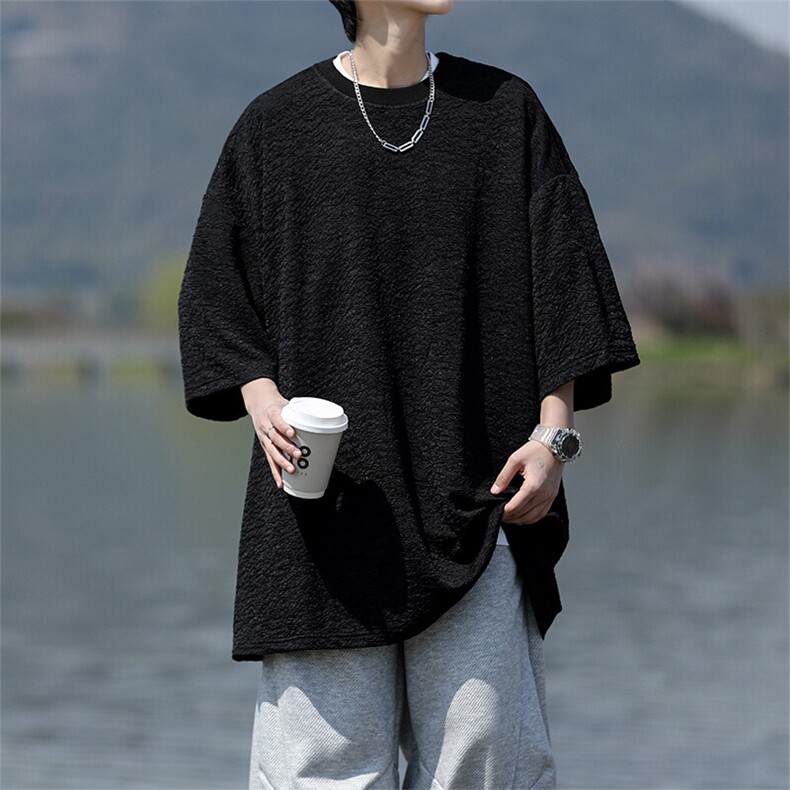 8XL-M 特大码短T恤泡泡袖肌理感冰丝短袖衬衫上衣五分袖DX322P25图片