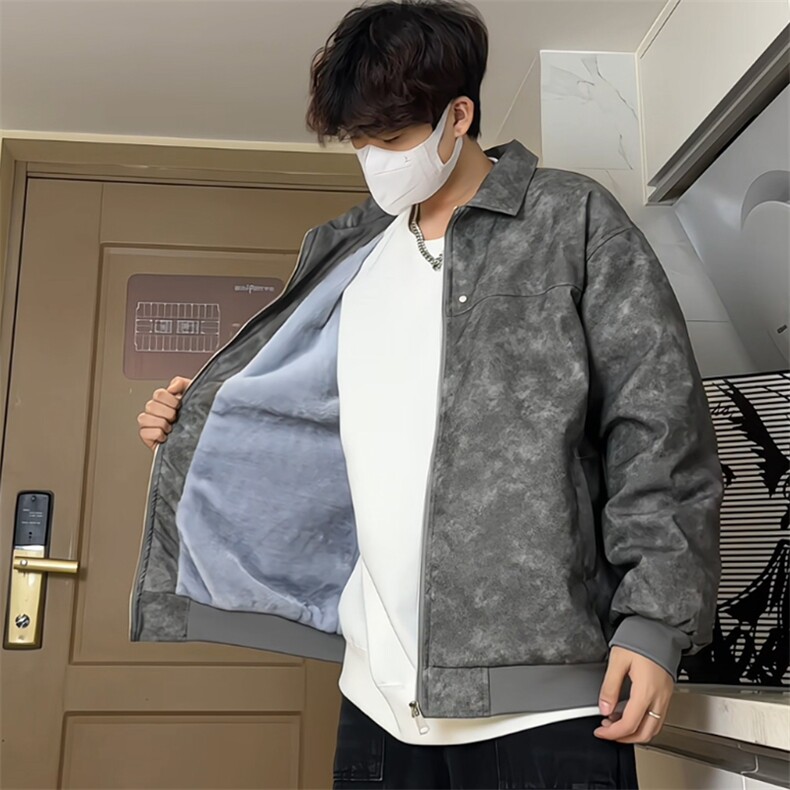 A436-2377加绒-特P90翻领夹克2026冬季新款潮复古宽松加绒外套,男装夹克,电商A436