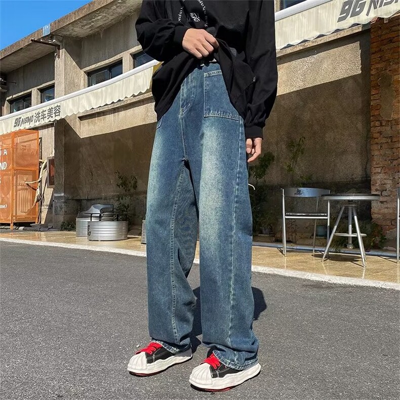 直筒牛仔裤美式韩版宽松阔腿长裤高街坠感潮牌复古拖地裤N852-p40,男装牛仔裤,星座1008