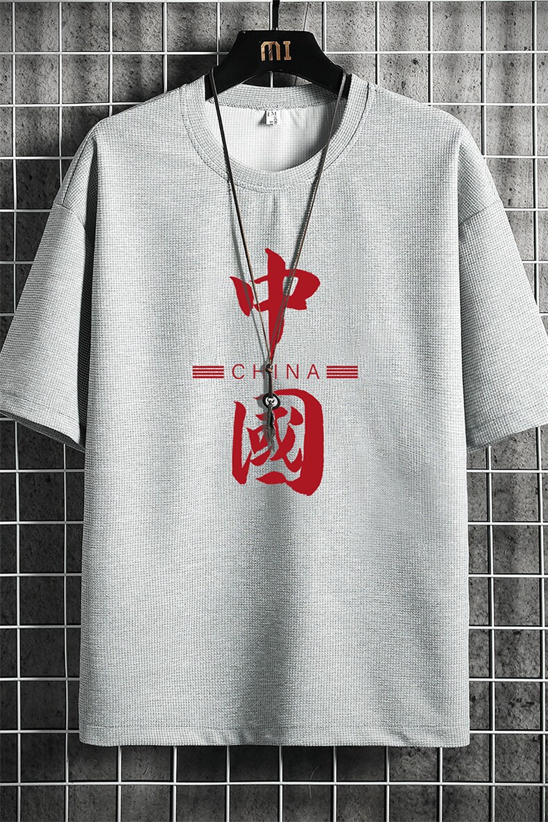 HT73198-P22华夫格t恤男短袖男大码五分袖网格,男装T恤,电商A040A