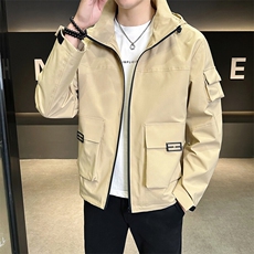 春秋新款户外休闲冲锋衣连帽外套男士工装美式多口袋夹克2523-P75，男装夹克，星座1403A