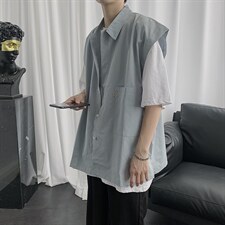 无袖衬衣马甲坎肩痞帅潮流港风日系百搭男上衣夏季外套CS007-P28,男装衬衫,星座1008-2