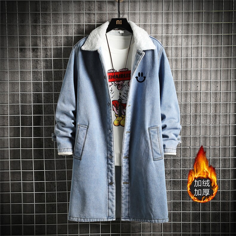 FY5020J-P98M-5XL控138加绒羊羔绒白底长款牛仔风衣大码网格，男装风衣，星座103A