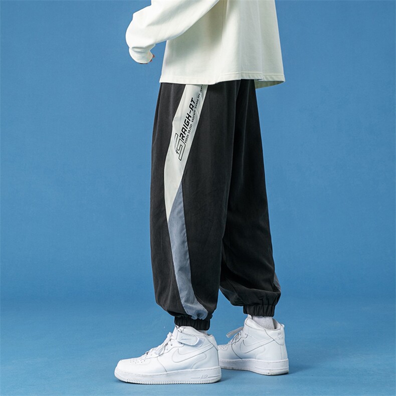 蓝底2023秋冬新款撞色拼接宽松束脚运动休闲潮牌裤子2107-P45控69,男装休闲裤,星座914-3