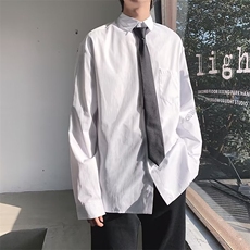 尖领长袖制服衬衫白色长袖衬衫男宽松情侣韩版学生毕业照班服衬，男装衬衫，星座302B-2